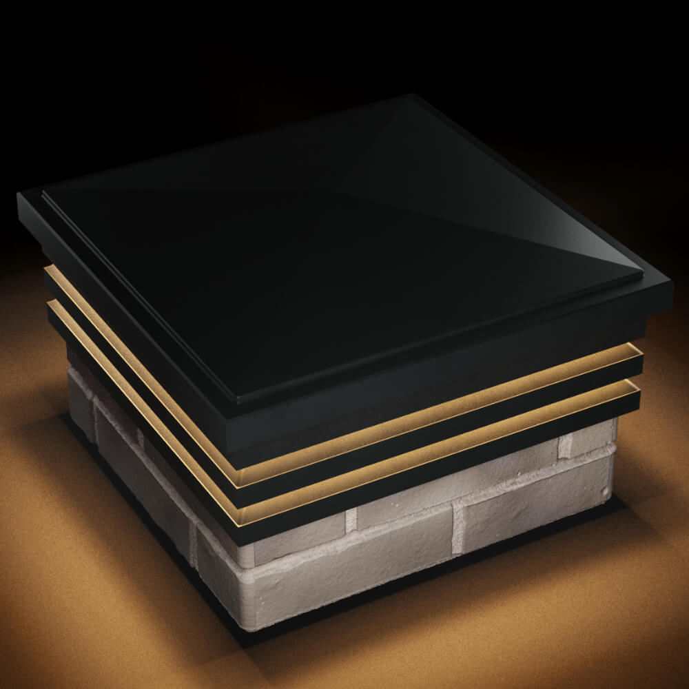 Колпак Zking Бона ХайТек Черный на столб 1.5х1.5 кирпича (385х385мм) с подсветкой в Нижнем Новгороде фото