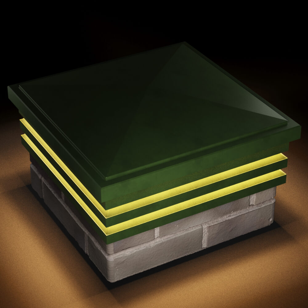 Колпак Zking Бона ХайТек Зеленый на столб 1.5х1.5 кирпича (385х385мм) с подсветкой в Нижнем Новгороде фото