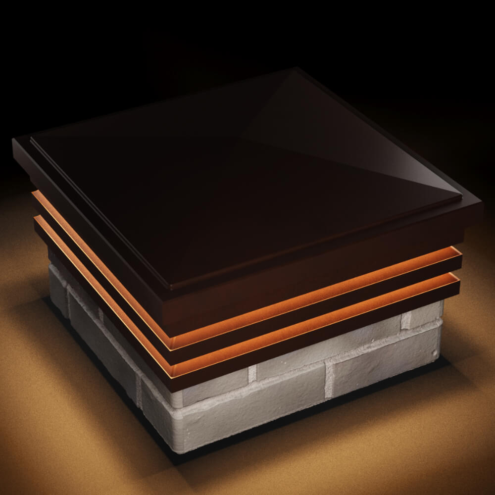 Колпак Zking Бона ХайТек Коричневый на столб 1.5х1.5 кирпича (385х385мм) с подсветкой в Нижнем Новгороде фото