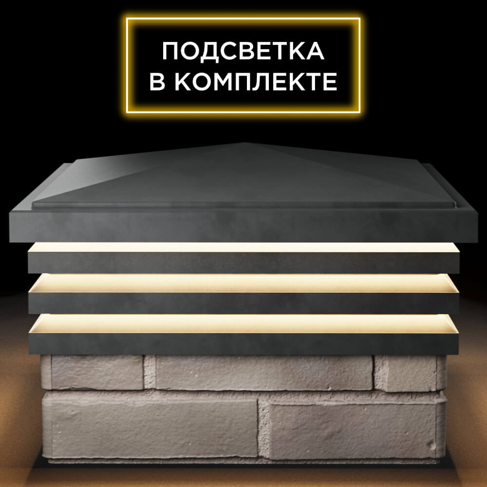 Колпак Zking Бона ХайТек Серый на столб 1.5х1.5 кирпича (385х385мм) с подсветкой Нижний Новгород фото